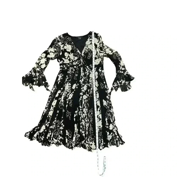 ECI New York Floral Dress Sz 12P Black Silk A Line Knee Length Formal - Picture 10 of 16